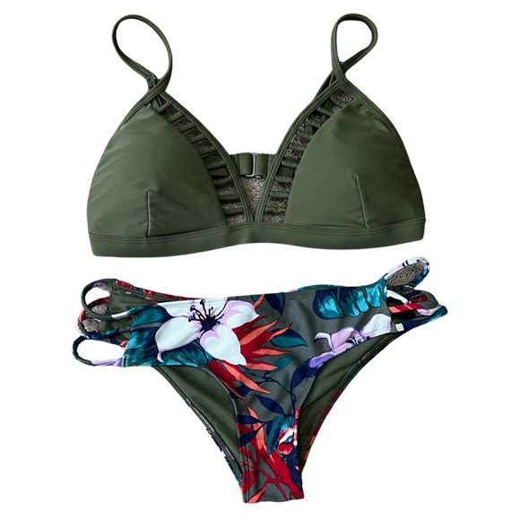 Hollister Other - Hollister‎ Army Green and Tropical Print Bikini - Size S